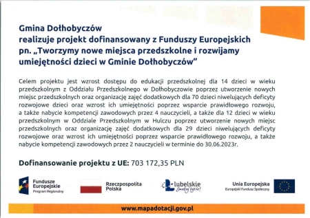 Gmina Dołhobyczów realizuje projekt dofinansowany z Funduszy Europejskich pn. „Tworzymy no